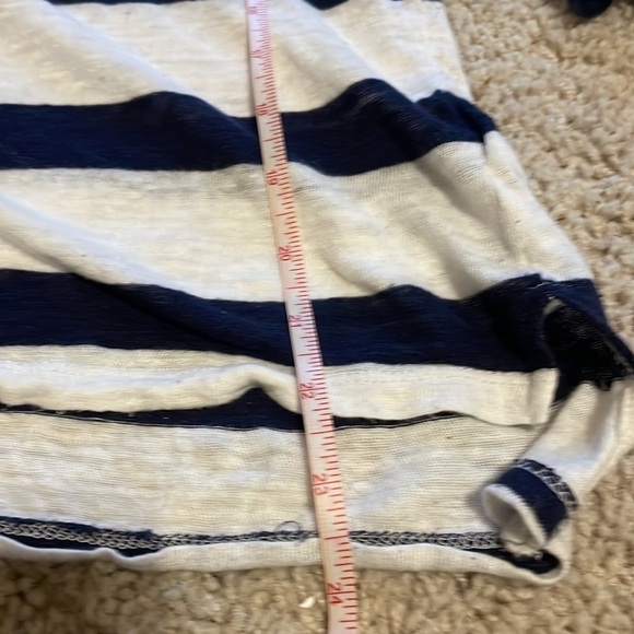 H&M Blue and White Striped 100% Linen 3/4 Sleeve Top Zip Up Back Women's Large - Picture 7 of 8